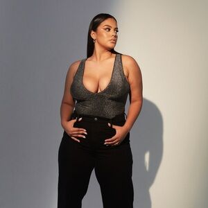 Klassy Network Silver Shimmer Deep V Adriana Bramisuit Bodysuit Womens Med New